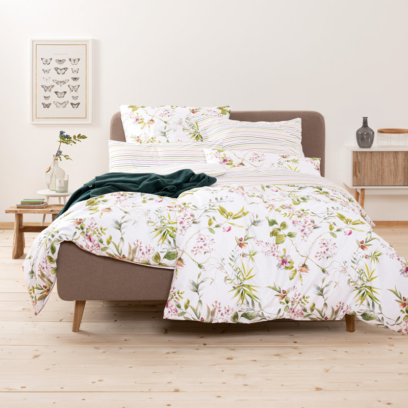 Atelier White/Green Cotton 240 TC Duvet Cover Set, 200 x 220cm Duvet Cover + 2 Pillowcases