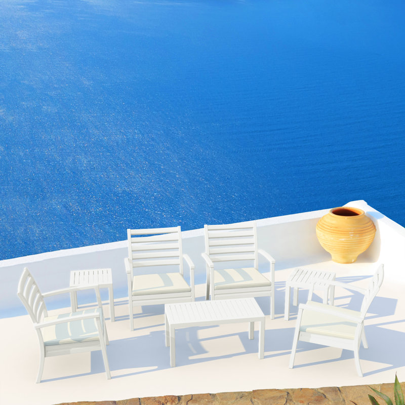 Quadis 4 - Person Patio Conversation Set with Cushions, Canvas Natural Sunbrella® Canvas, White