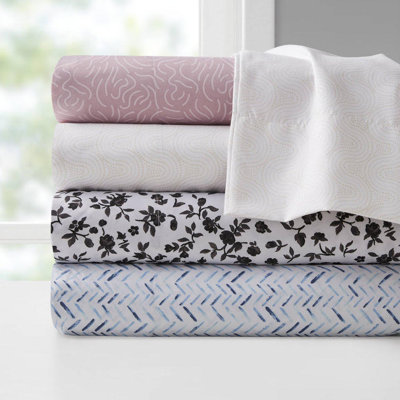 Ensemble de draps pour grand lit 4 pièces à imprimé floral noir 200TC