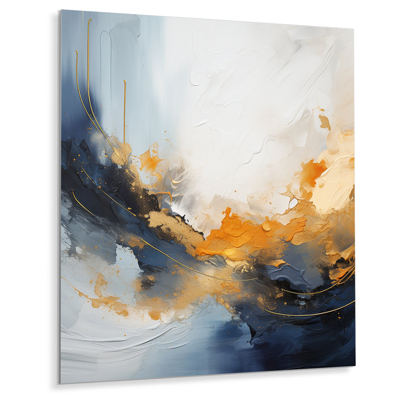 Tempête de marbre bleue et jaune VII - Art mural abstrait en métal, H 20 po x l 12 po x P 1 po