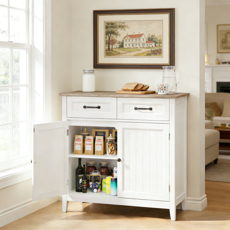 32'' Kitchen Storage Island with Drawer and Adjustable Shelf, White/Gray