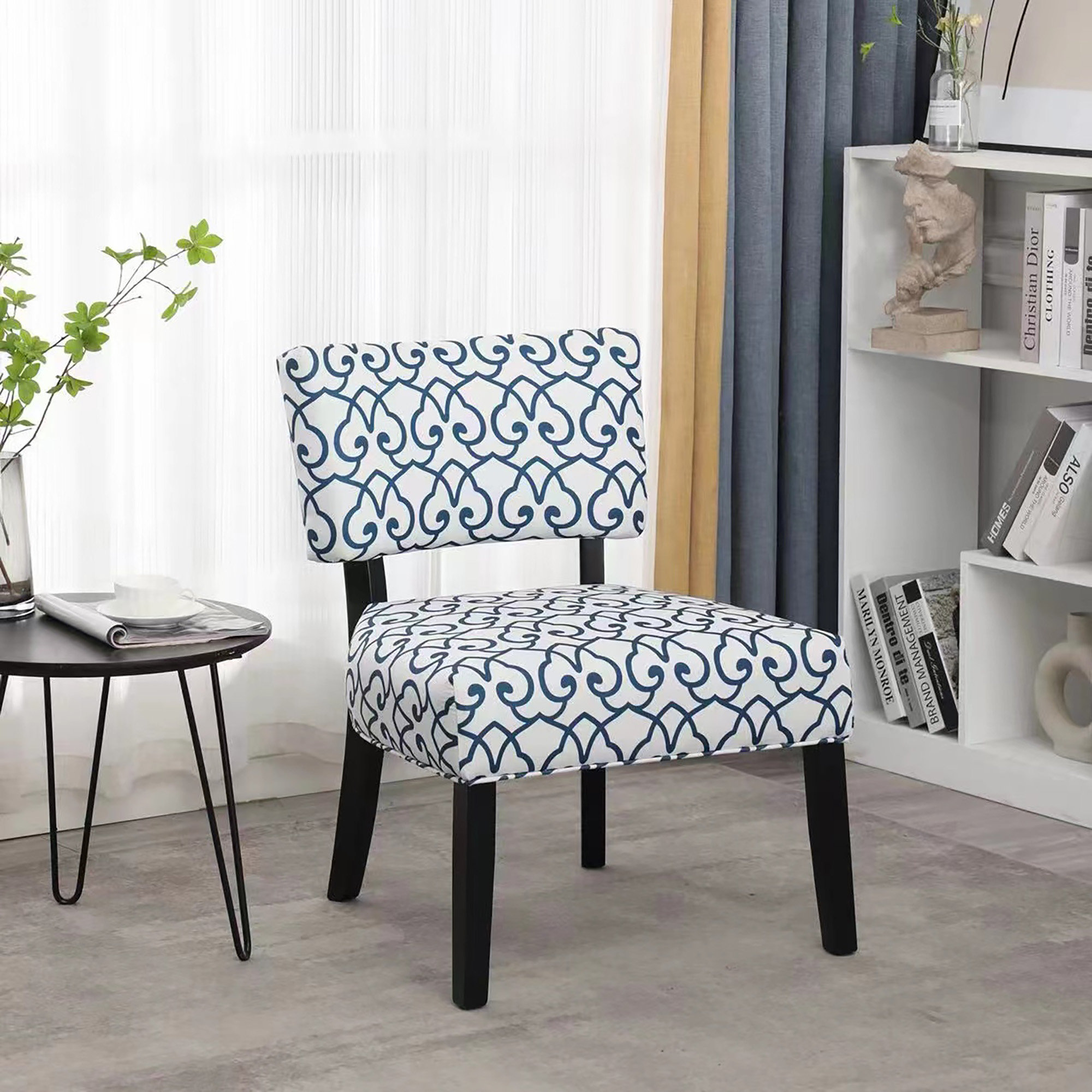 Winston Porter Ilpo Pattern Fabric Accent Chair with Rubberwood