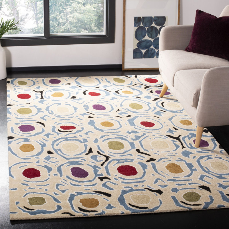 Candelo Hand Tufted Wool And Viscose Geometric Rug, Rectangle 5' x 8'