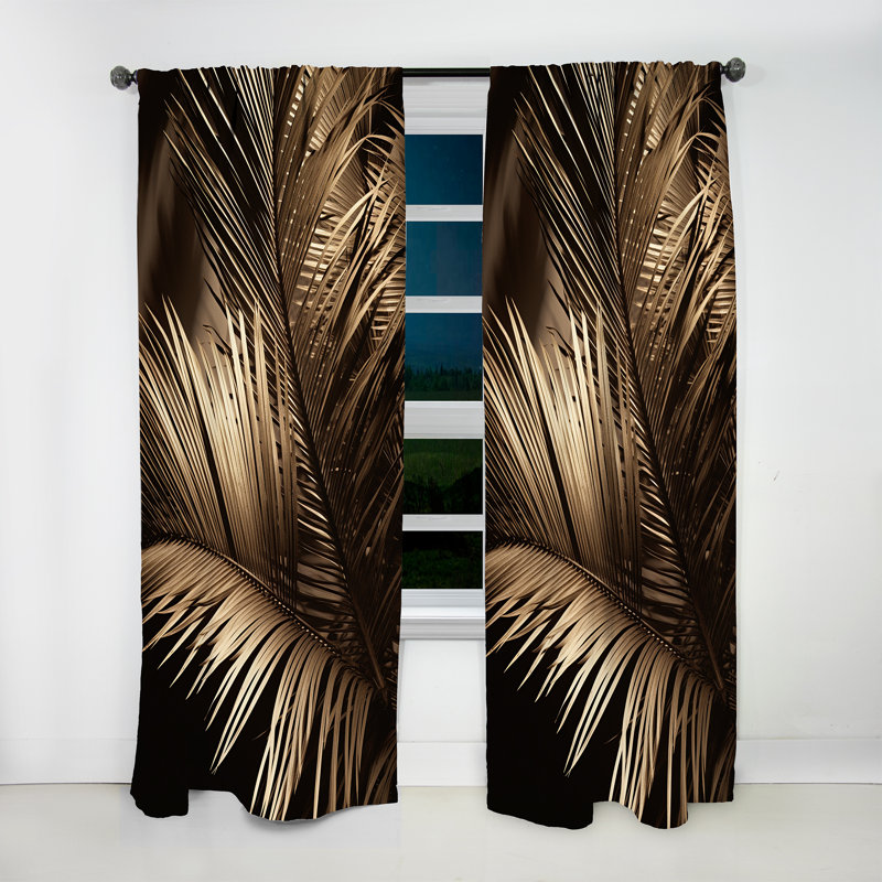 Sépia feuilles de palmier Serenity I - Rideau traditionnel - Velours obscurcissant - 1 panneau, L 52 po x L 63 po