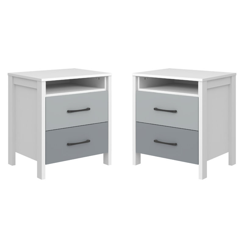 Chabot Modern 2-Drawer Nightstand Set Of 2, White/Gray
