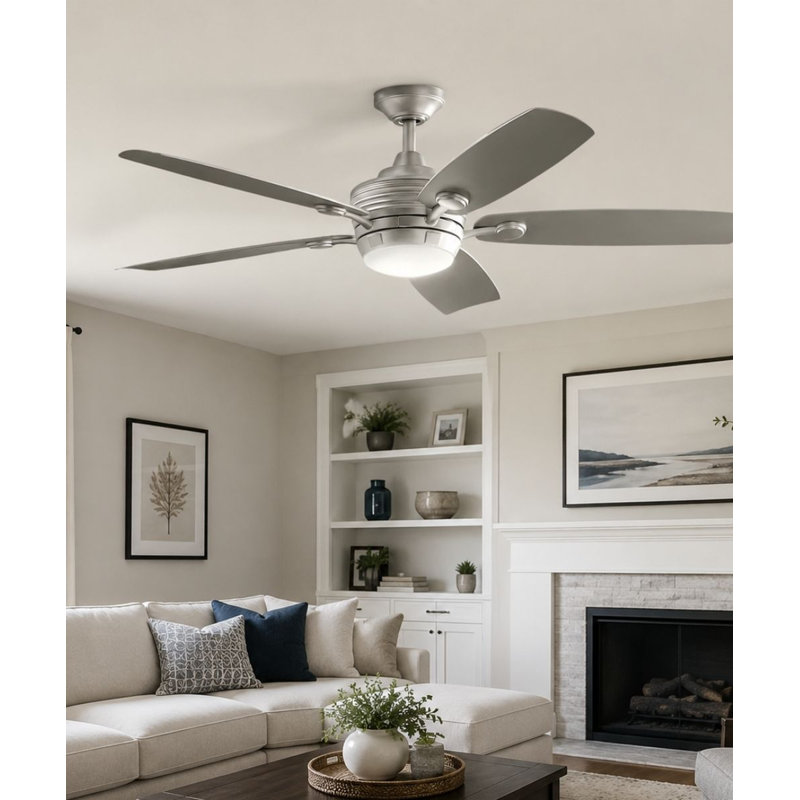 Ventilateur de plafond 56 pales à 5 pales au fini nickel brossé avec lumière DEL intégrée et télécommande Tranquil