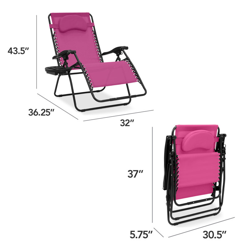  Oversized Zero Gravity Chair, Folding Outdoor Patio Recliner W/ Cup Holder - Hot Pink/Black