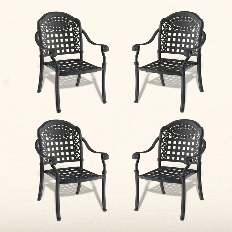 Lot de 4 chaises de salle à manger empilables d'extérieur avec coussins bleus