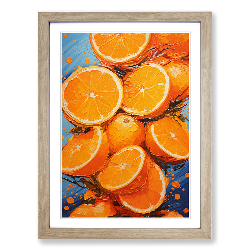 Orange Fruit Abstract - Framed Print, 46cm H x 34cm W x 2cm D, Oak