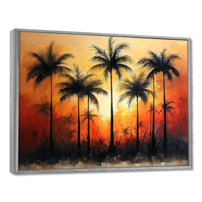 «Clarens Blossom Of Sunset Colors Plam Trees II» - art mural palmiers et palmiers, H 24 po x l 32 po, Argent argent