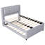 Full Size Upholstered Bed With Trundle - Grey. Solid Wood Build. Linen Leather Headboard. No Box Spring Grey Platform Adjustable Comfortable Sleep