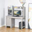 Bureau d'ordinateur de ferme avec huche et armoire, bureau à domicile avec rangement, pour bureau, gris clair-625408161