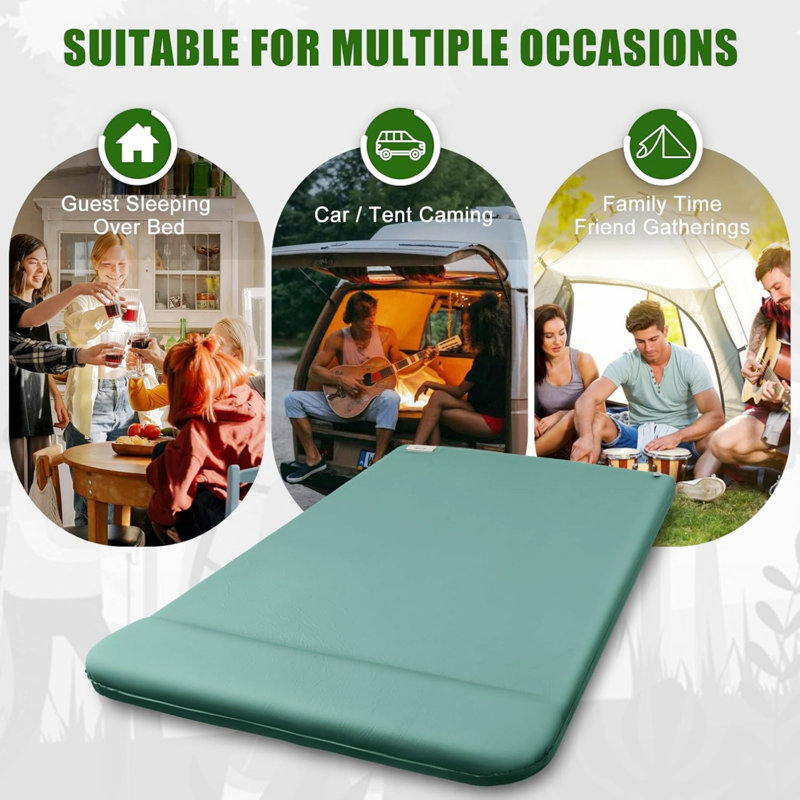 3.14" Thick Memory Foam Camping Mattress 2 Person w/Pillow, Green