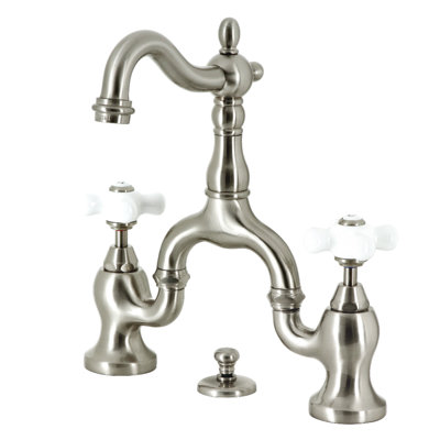 Kingston Brass English Country Two-Handle 3-Hole Deck Mount Bridge Bathroom Faucet with Brass Pop-Up