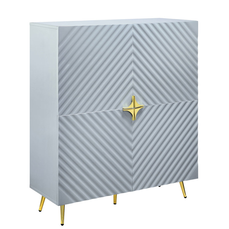Armoire grise à haute brillance - 4 portes de rangement multimédia avec tablettes réglables, Gris