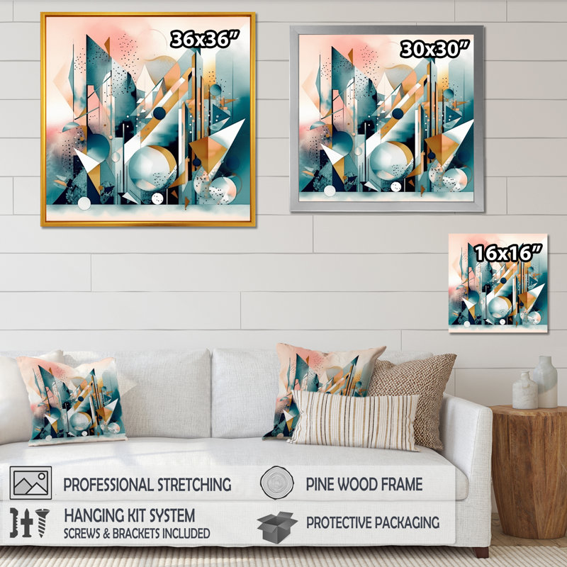 «Blue and Pink Embracing Cubism II - Minimalisme», impressions d'art mural, H 24 po x l 24 po x P 1 po