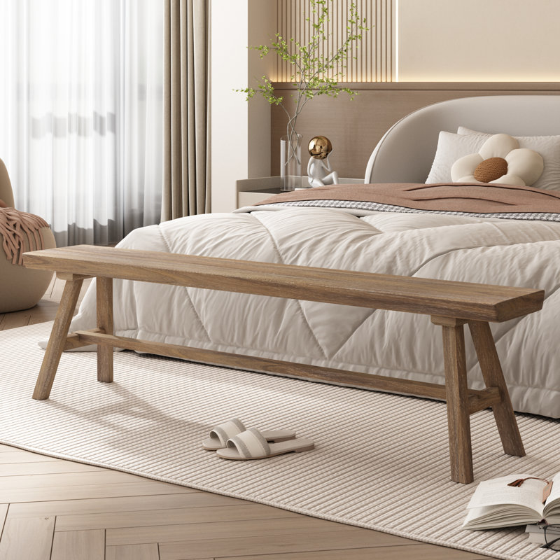 Farmhouse Solid Wood Bench Minimalist Mortise and Tenon Design, 16.5" H x 63" W x 11" D