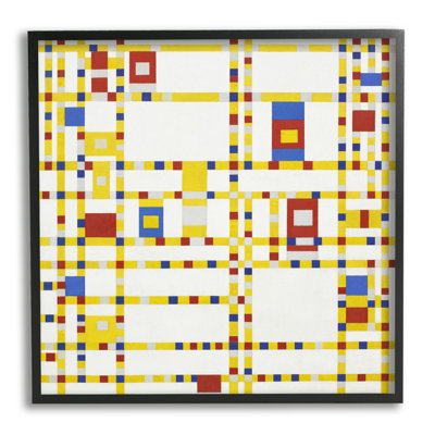 Stupell Industries Broadway Boogie Woogie Piet Mondrian Classic Abstract By One1000paintings - Floater Frame Painting O In Midnight Black Framed Giclee
