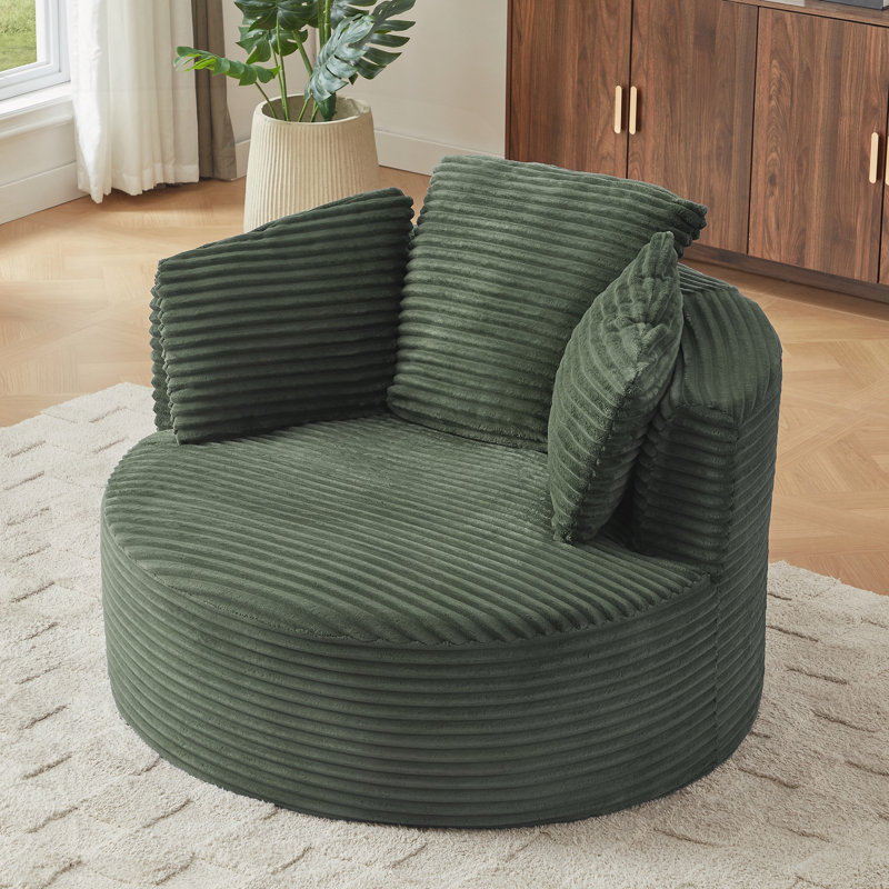 Chaise compressible ronde en velours côtelé avec dossier rembourré, Vert
