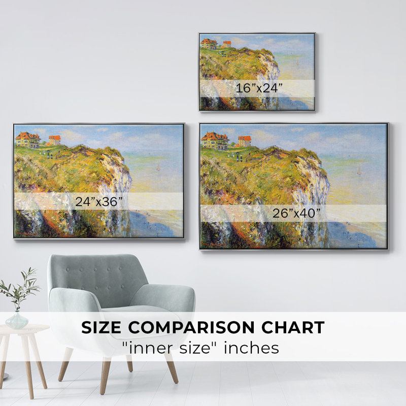 " Cliffs By Monet ", 37" H x 25" W x 2" D, Silver Framed Floater Framed Canvas