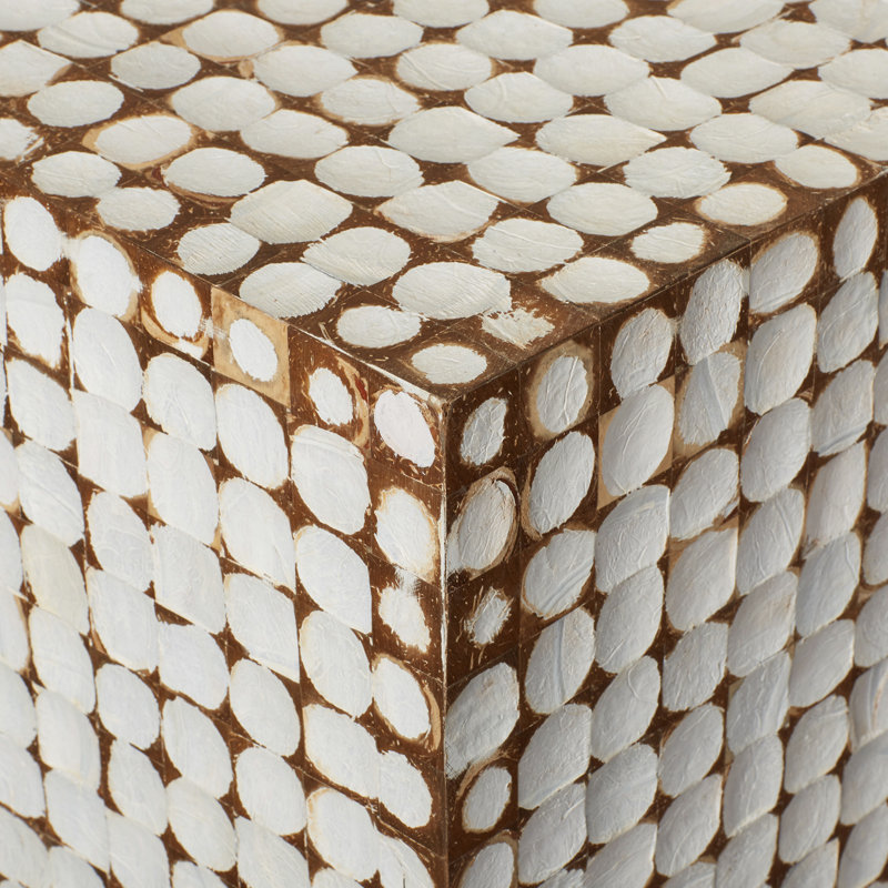 Abbie Square Coconut Shell End Table, White
