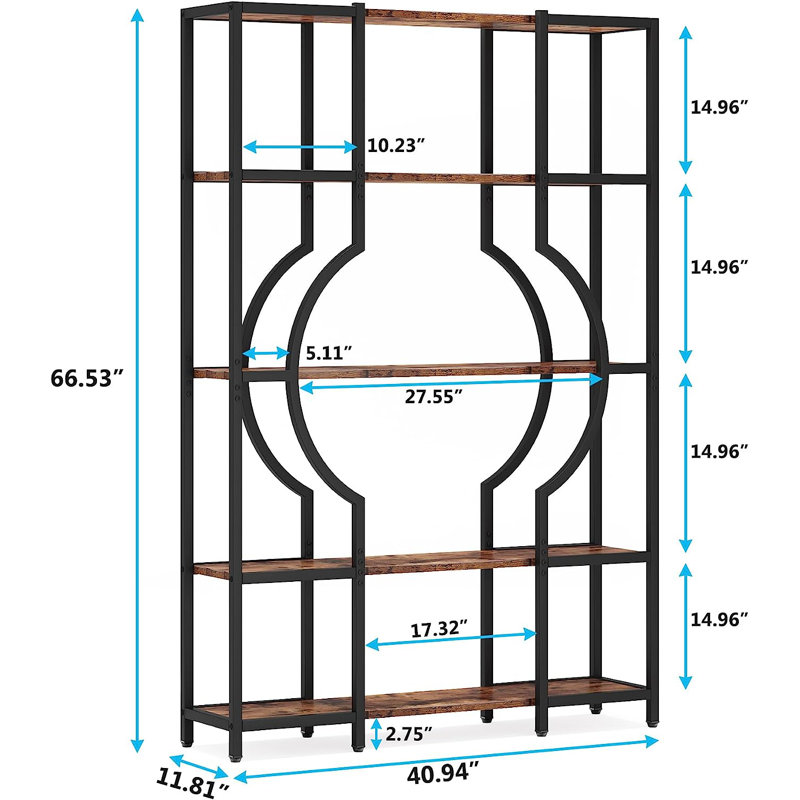 Analya 168.9cm H x 103.9cm W Metal Geometric Bookcase, Rustic Brown