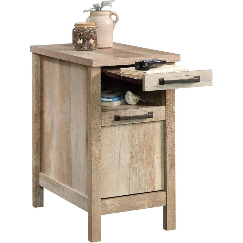 Modern Side Table With Pull-Out Shelf And Drawer, Durable Metal Runners, Safety Stops, And Versatile Storage Design