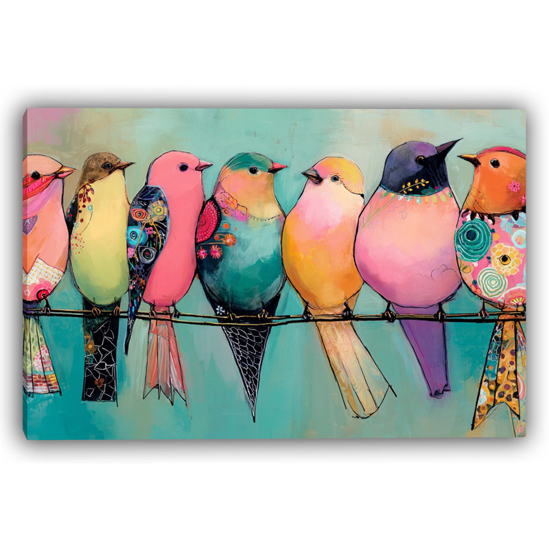Boho Bird Gathering-Wrapped Canvas Wall Art