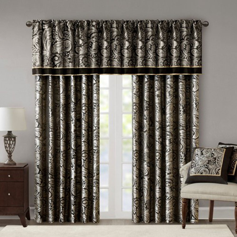 Cantonnière jacquard 50 x 18 po, Noir