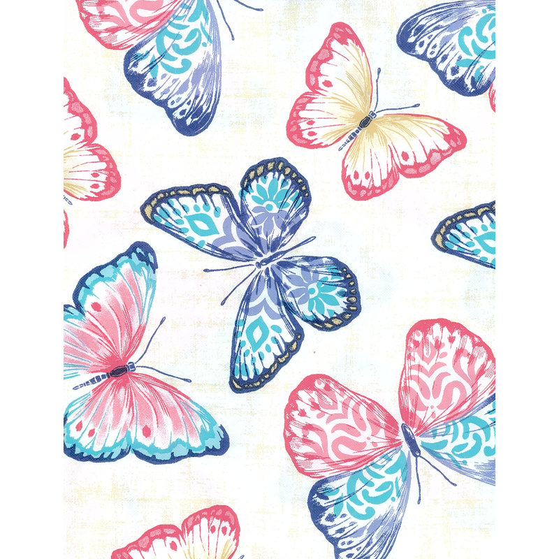 Rosalind Wheeler Deluxe Elastic Edged Flannel Backed Vinyl Fitted Table Cover - Butterfly Pattern - Oblong/Oval - Fits Tables Up To 48" W X 68" L in , 48" x 68"