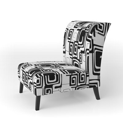 Black And White Geometric - Upholstered Patterned Accent Slipper Chair