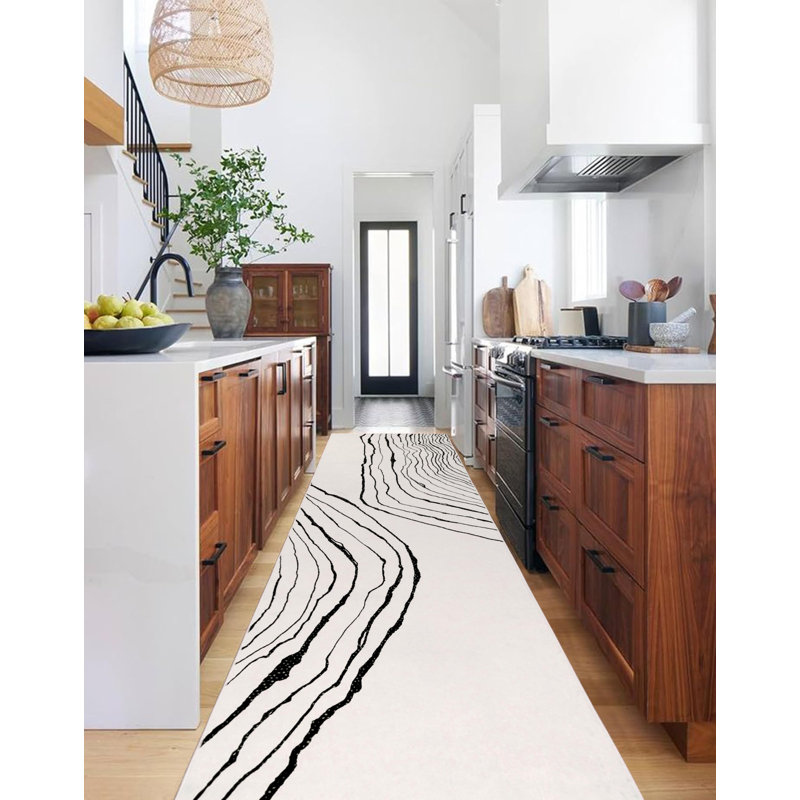  Thassos - Indoor, Machine Washable Area Rug 2'6" x 10' Beige Black Home Carpet, All Ages, Runner 2'6" x 10"