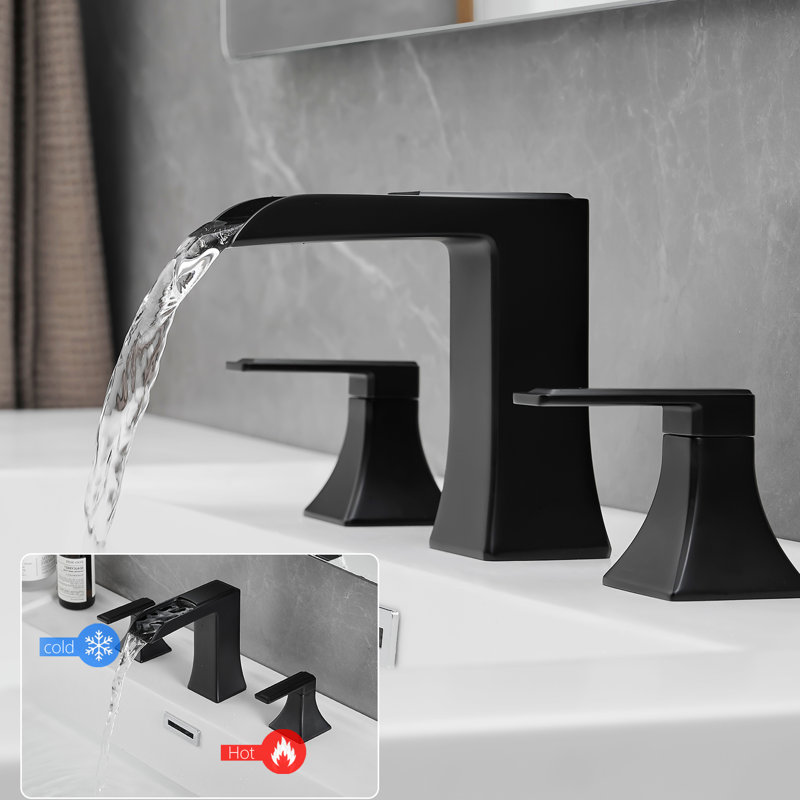 Robinet mélangeur à entraxe 8 pouces, noir avec bonde escamotable et double poignée levier pour salle de bain en céramique