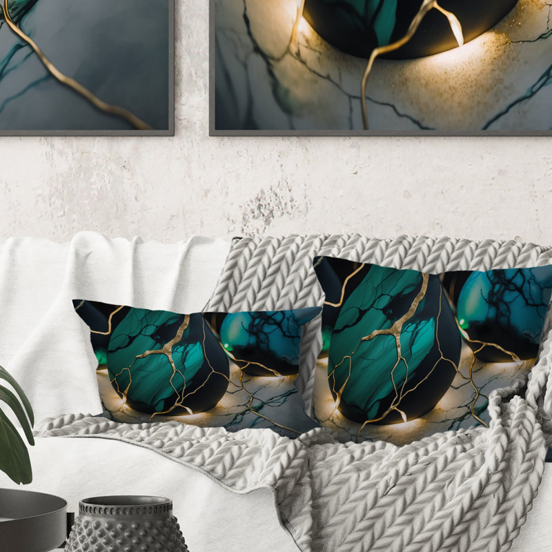 Coussin décoratif abstrait en géométrie abstraite à motif géométrique vert V