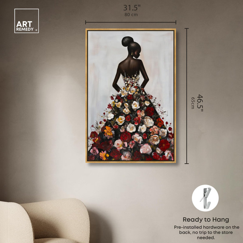 «Girl Porter Garden Grace I», toile Art Portrait par Art Remedy, Cadre doré, H 46 po x l 31 po