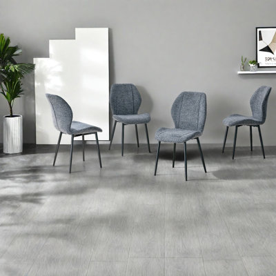 Modern 4 Pack Dining Chairs, Blue Fabric Metal Legs, Spacious Home Dining