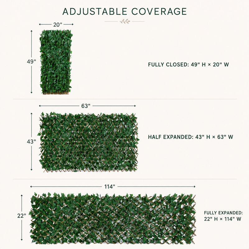 Double-Sided Expandable Faux Hedge Artificial Ivy Privacy Fence Panel with Real Wood Trellis