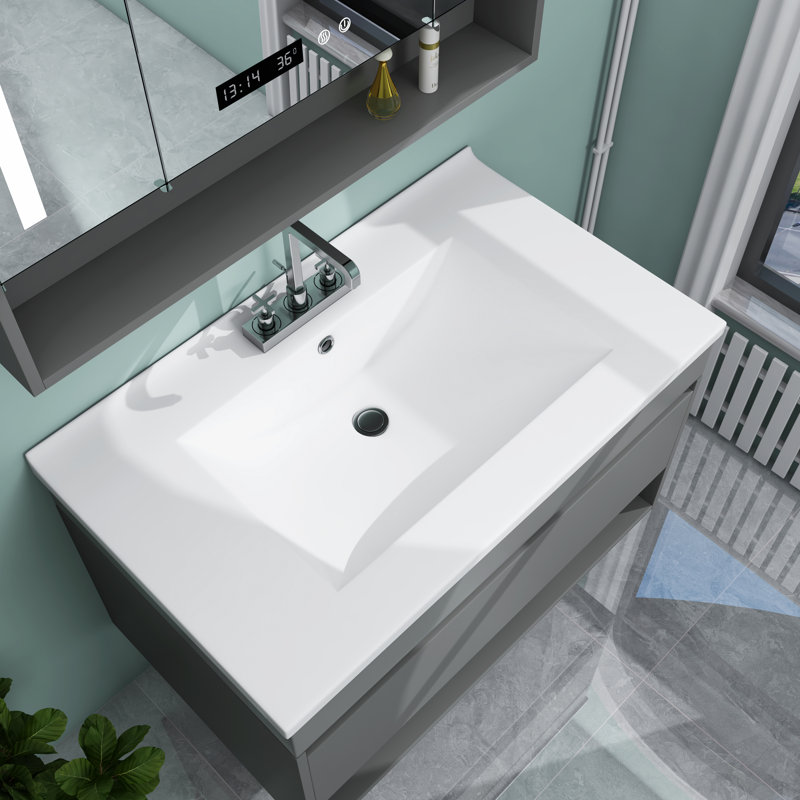 MEJE 30x18 Inch White Glossy Ceramic Drop-In Bathroom Sink