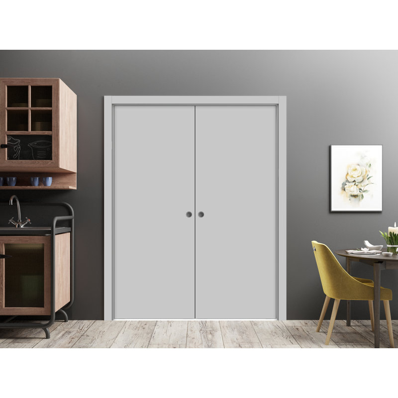 Portes à panneaux coulissantes en bois lambrissé Planum, 60 po x 84 po, Gris mat