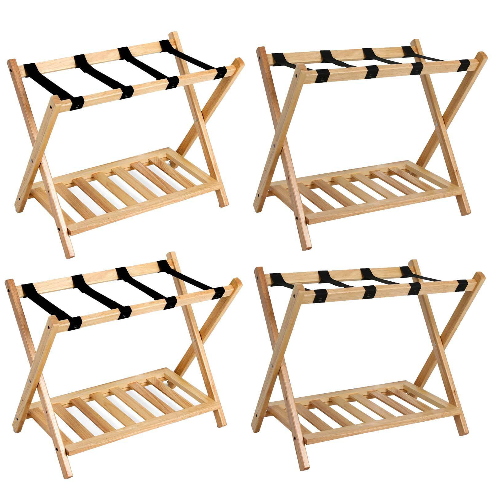 ZFFURN Folding Wood Luggage Rack with Shelf (Set of 4) | Wayfair