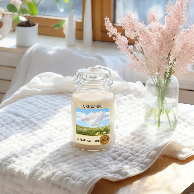 Bougie parfumée en feuille de coton 23 oz, laissant l'air aussi propre que les draps séchés au soleil