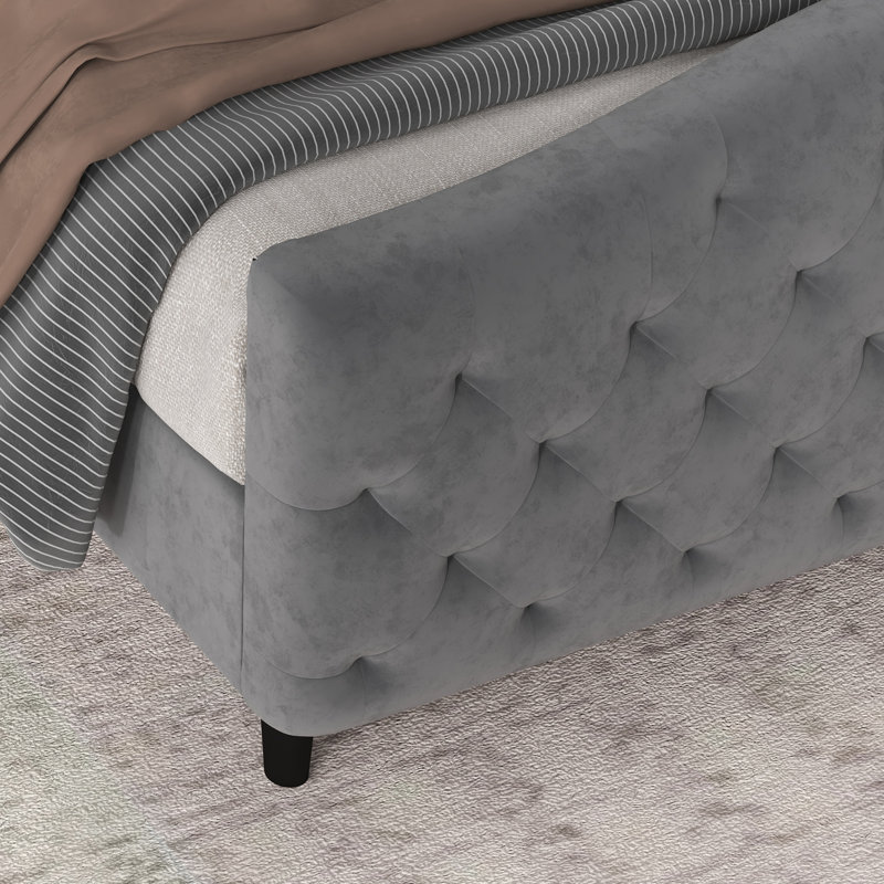 Joreen Upholstered Wingback Bed, Gray, Queen