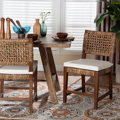 Chaise de salle à manger Bali & Pari Alise tissée à la main avec cadre en bois d'acajou
