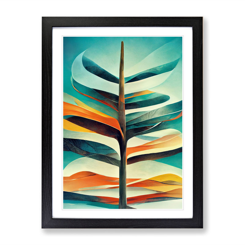 Tree Abstract Art No.3 - Wall Art, 66cm H x 48cm W, Black Framed, White
