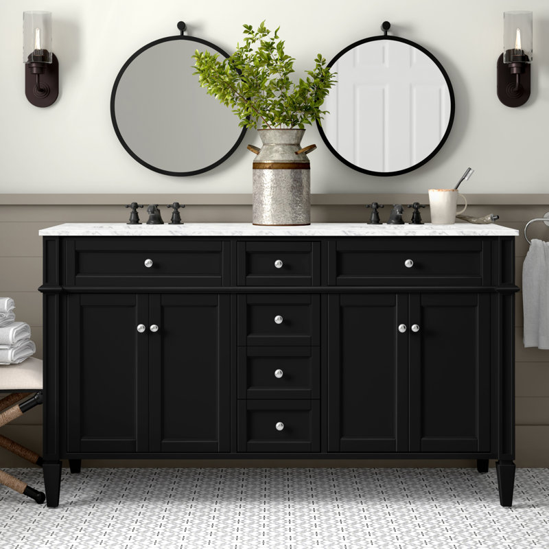 Rivers 60'' Double Bathroom Vanity with Marble Top, Black