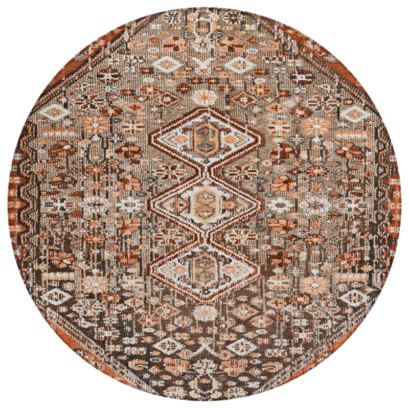 Machine Washable Indoor/Outdoor Xhevrie Fudge Rug, Round 8'