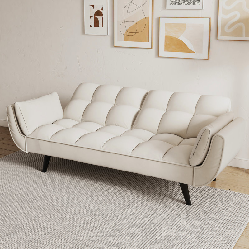 Beige de 57 po, confortable pour la vie quotidienne, dossier et siège groupés, petite chambre réglable de 57 po avec 3 postures, se transforme en lit, positions multiples, assemblage simple