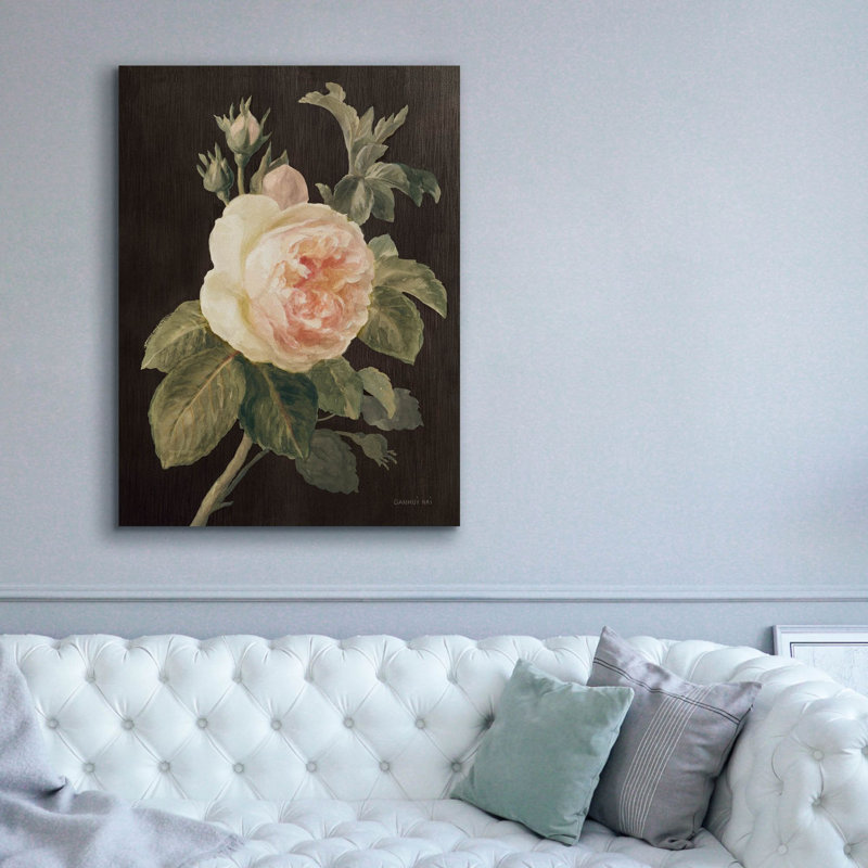 «Heirloom Pink Rose On Black» par Danhui Nai, art mural sur toile, H 54 po x l 40 po
