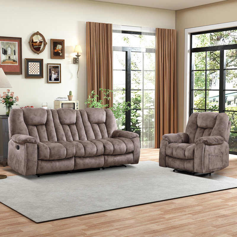 Ensemble de salon inclinable en microsuède 2 pièces avec porte-gobelets, Brun