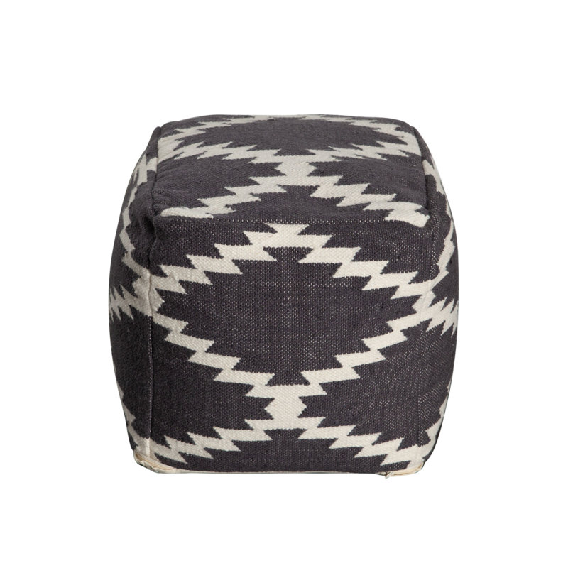 Poby Accent Pouf, 19 Inch Square Body, White And Gray Zig Zag Pattern